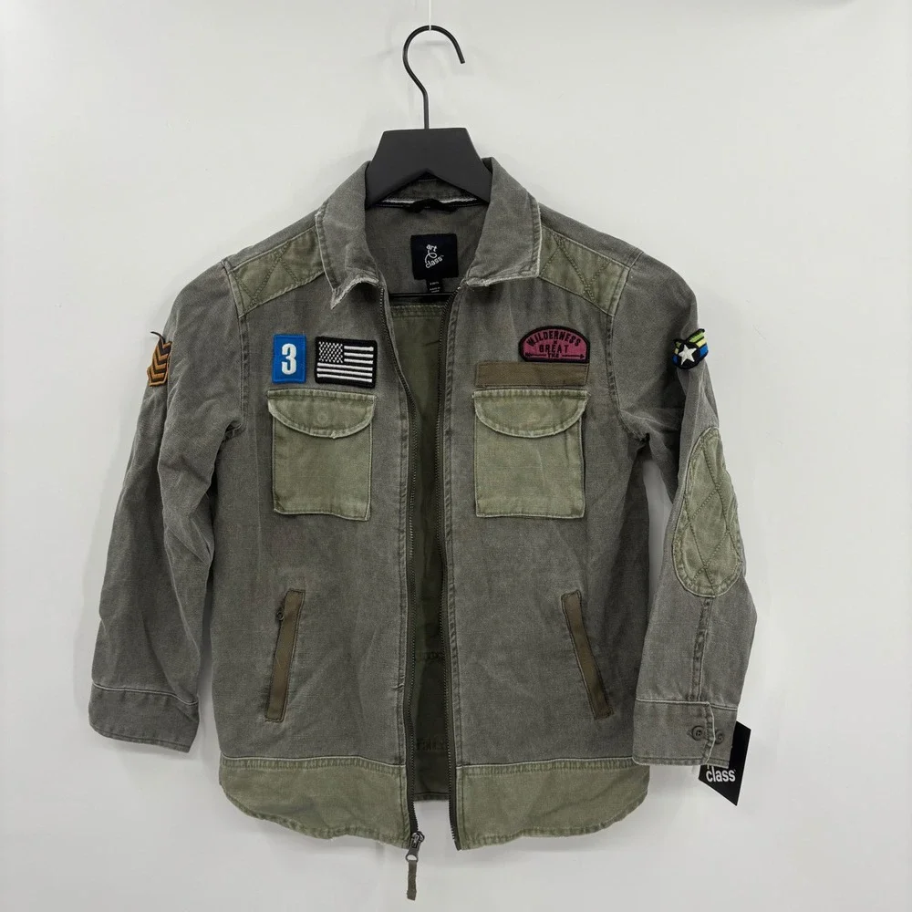 Art Class Boys Utility Jacket Small 6 7 Olive Green Full Zip Cotton Patches New‎